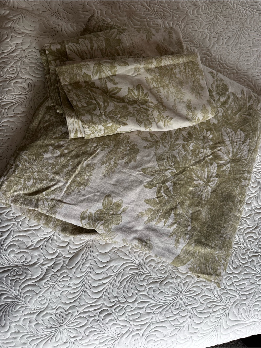 VTG Pottery Barn Full/Queen Duvet Cover + Shams Sage Green French Jardin Toile